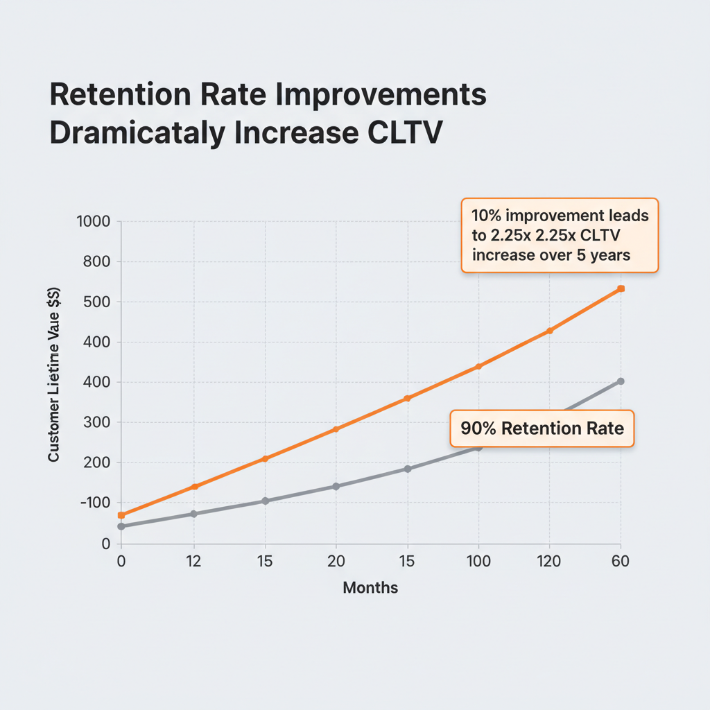 How retention rate improvements from 80% to 90% compound to increase customer lifetime value